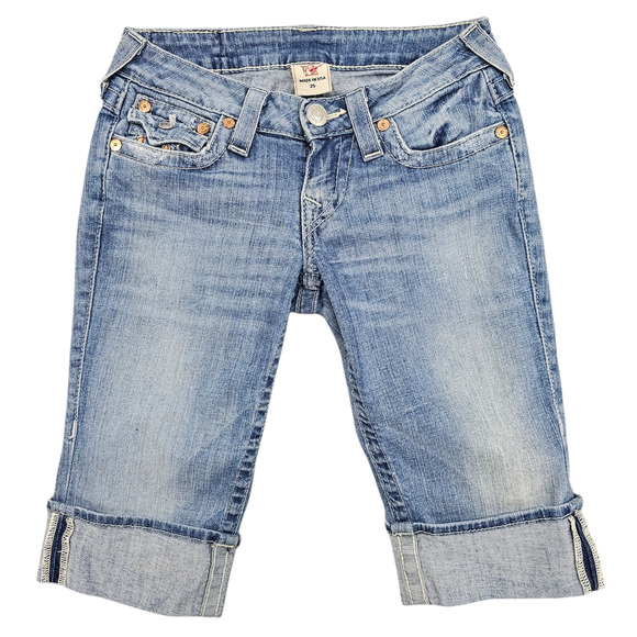 True Religion Pants - True Religion Shorts Womens 25 Bermuda Denim Knee Length Embroidered